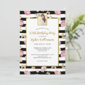 Gold Butterflies Floral Print Birthday Foto Kaart (Staand voorkant)