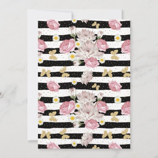 Gold Butterflies Floral Print Birthday Foto Kaart (Achterkant)