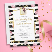 Gold Butterflies Floral Print Birthday Foto Kaart