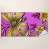 Gold Butterflies Hot-Roze, gepersonaliseerde naam Strandlaken (Voorkant)