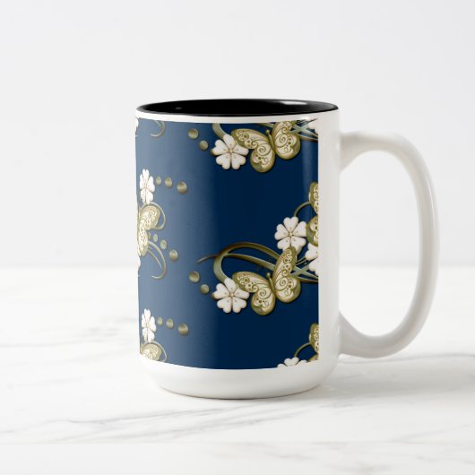 Gold Butterflies Pattern Decorative Floral Mok (Rechts)