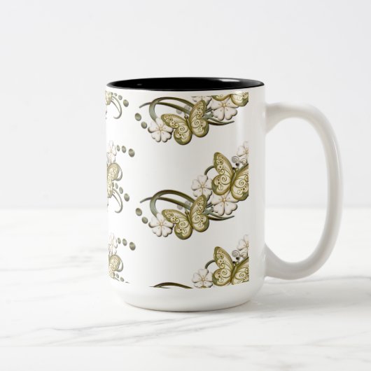Gold Butterflies Pattern Decorative Floral Mok (Rechts)