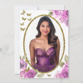 Gold Butterflies Pink Roses 18th Debut Birthday Kaart (Achterkant)