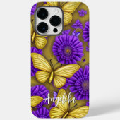 Gold Butterflies Purple Flowers Persoonlijke naam Case-Mate iPhone Case (Achterkant)