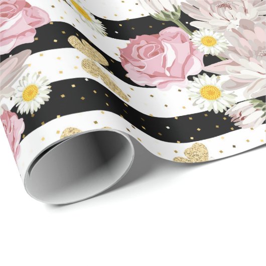 Gold Butterflies Rozen Daisies Floral Pattern Gift Cadeaupapier (Rol Hoek)