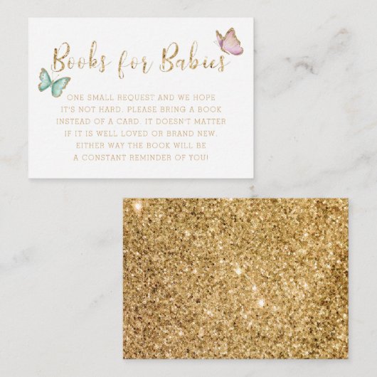 Gold Butterflies TWINS Baby shower Book Request EN Informatiekaartje (Voorkant / Achterkant)