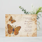 Gold Butterflies Vintage Wedding Invitation Kaart (Staand voorkant)