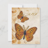 Gold Butterflies Vintage Wedding RSVP (Achterkant)