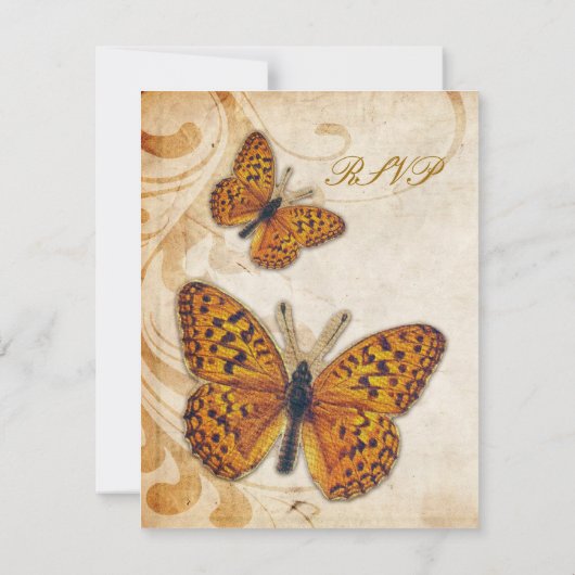 Gold Butterflies Vintage Wedding RSVP (Achterkant)