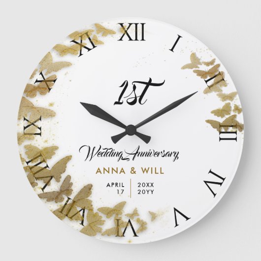 Gold Butterflies Wreath Boho Wedding Jubileum Grote Klok (Voorkant)