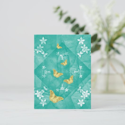 Gold butterflips with flowers briefkaart (Staand voorkant)
