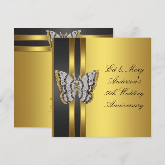 Gold Butterfly 50th Wedding Jubileum Party Kaart (Voorkant / Achterkant)