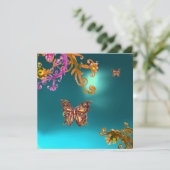 GOLD BUTTERFLY BLAUWGROEN AQUA BLUE AQUAMARINE GEM KAART (Staand voorkant)
