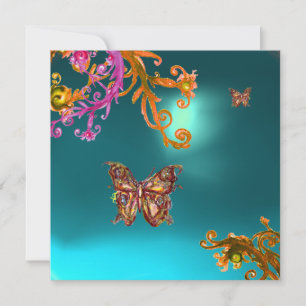 GOLD BUTTERFLY BLAUWGROEN AQUA BLUE AQUAMARINE GEM KAART
