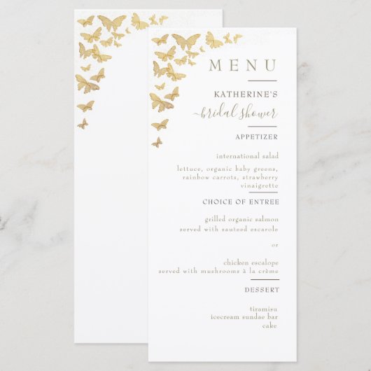 Gold Butterfly Boho Elegant Simple Vrijgezellenfee Menu (Voorkant / Achterkant)