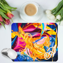 Gold Butterfly Bright Monogram Vloeistof Abstract Muismat