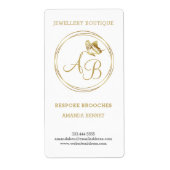 Gold butterfly, circle frame feminine monogram etiket (Voorkant)