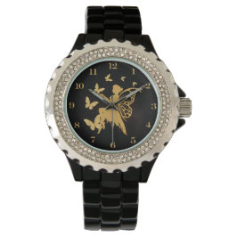 Gold Butterfly Fairy Horloge