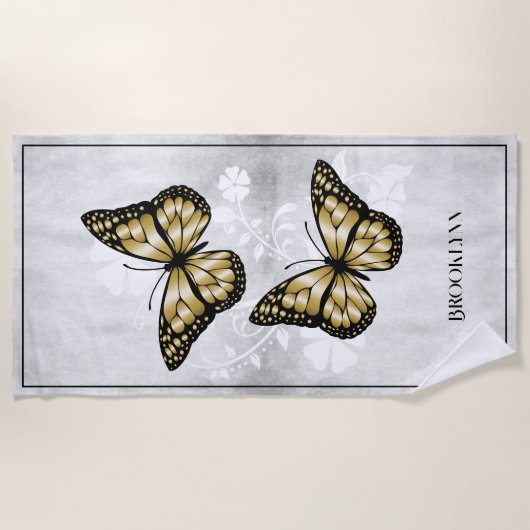 Gold Butterfly Floral Beach Towel Strandlaken (Voorkant)