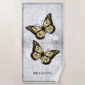 Gold Butterfly Floral Beach Towel Strandlaken (Voorkant)