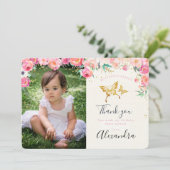 Gold Butterfly & Floral foto Hartelijk dank! Bedankkaart (Staand voorkant)