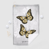 Gold Butterfly Floral Golf Towel Golfhanddoek (Insitu)