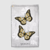 Gold Butterfly Floral Golf Towel Golfhanddoek (Voorkant)