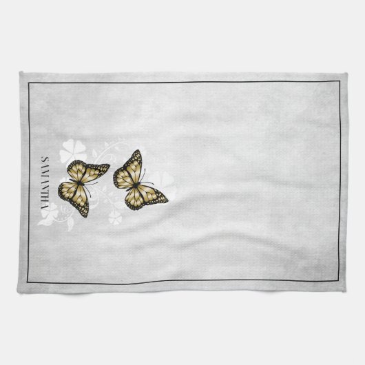 Gold Butterfly Floral Kitchen Towel Theedoek (Horizontaal)