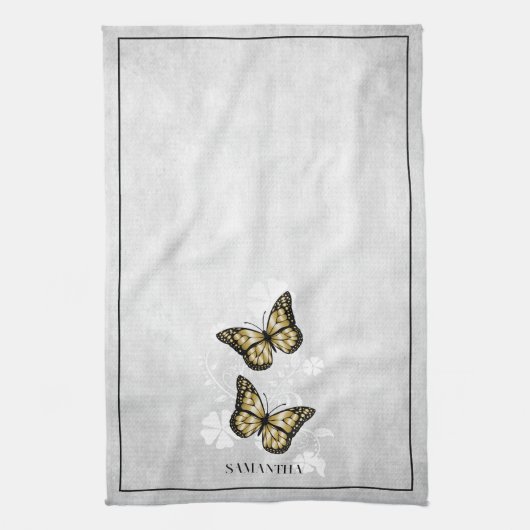 Gold Butterfly Floral Kitchen Towel Theedoek (Verticaal)