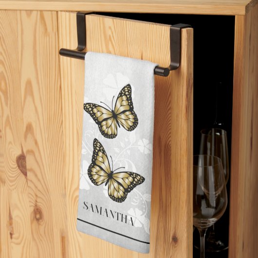 Gold Butterfly Floral Kitchen Towel Theedoek (Derde Gevouwen)