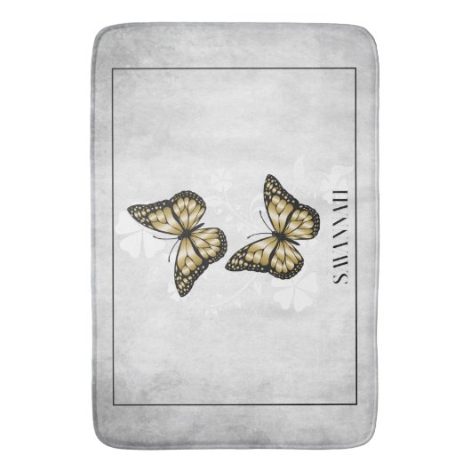 Gold Butterfly Floral Personalized Bath Mat (Voorkant Verticaal)