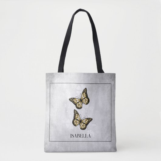 Gold Butterfly Floral Personalized Canvas tas (Voorkant)