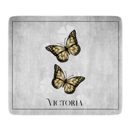 Gold Butterfly Floral Personalized Cutting Board Snijplank (Voorkant)