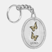 Gold Butterfly Floral Personalized Sleutelhanger (Voorkant Links)