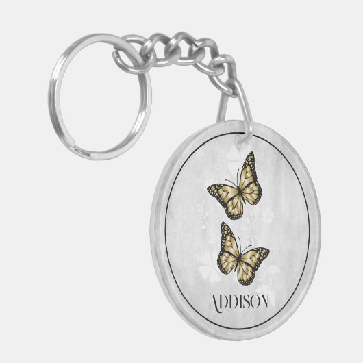 Gold Butterfly Floral Personalized Sleutelhanger (Voorkant Links)