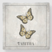 Gold Butterfly Floral Personalized Stone Onderzett Stenen Onderzetter (Voorkant)