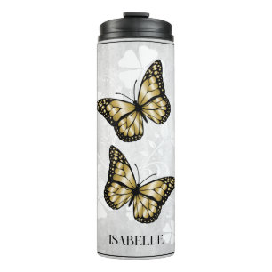 Gold Butterfly Floral Personalized Thermal Tumbler Thermosbeker