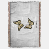 Gold Butterfly Floral Personalized Throw Blanket Deken (Voorkant Verticaal)