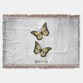 Gold Butterfly Floral Personalized Throw Blanket Deken (Voorkant)