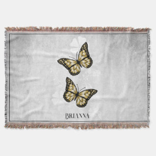 Gold Butterfly Floral Personalized Throw Blanket Deken