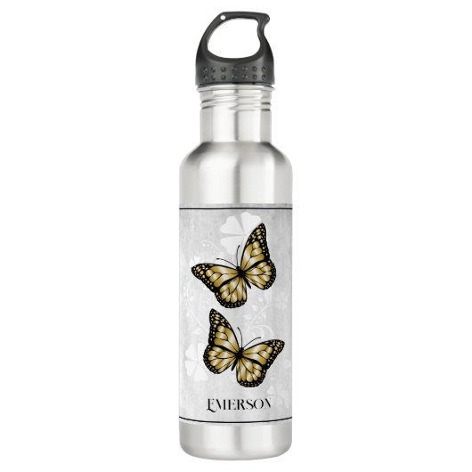 Gold Butterfly Floral Personalized Waterfles (Voorkant)