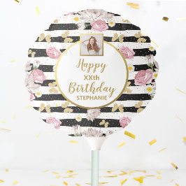 Gold Butterfly, Floral Print Happy Birthday Foto Ballon
