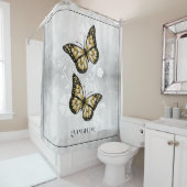 Gold Butterfly Floral Shower Curtain Douchegordijn (In situ)