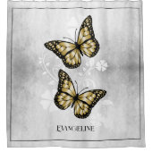 Gold Butterfly Floral Shower Curtain Douchegordijn (Voorkant)