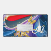 Gold Butterfly Flower Monogram Vloeibaar Abstract Bureaumat (Keyboard & Muis)