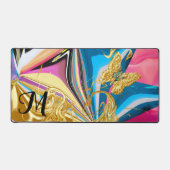 Gold Butterfly Flower Monogram Vloeibaar Abstract Bureaumat (Voorkant)