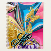 Gold Butterfly Flower Monogram Vloeibaar Abstract Planner (Voorkant)