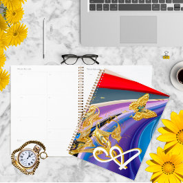 Gold Butterfly Flower Monogram Vloeibaar Abstract Planner