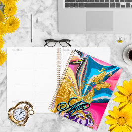 Gold Butterfly Flower Monogram Vloeibaar Abstract Planner