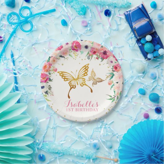 Gold Butterfly Flower Paper Bord (Feest)